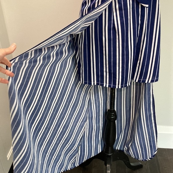 NAVY Blue and White Striped Maxi Romper with Cut-Out Sz Large - Picture 7 of 17